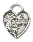 Heart Shaped Guardian Angel Pendant - Sterling Silver 3/4 x 5/8 3202SS Heart Shaped Guardian Angel Pendant - Sterling Silver 3/4 x 5/8 3202SS