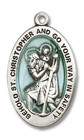 Blue St Christopher Medal - Sterling Silver Oval Pendant 2 Sizes Blue St Christopher Medal - Sterling Silver Oval Pendant 2 Sizes