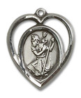 Cut Out Heart Shaped St Christopher Pendant - Sterling Silver 5/8 x 1/2 4127SS Cut Out Heart Shaped St Christopher Pendant - Sterling Silver 5/8 x 1/2 4127SS