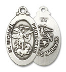 Large St Michael Marines Medal - Sterling Silver 1 1/8 x 5/8 Oval Pendant 4145RSS4 Large St Michael Marines Medal - Sterling Silver 1 1/8 x 5/8 Oval Pendant 4145RSS4