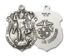 Large St Michael Marines Shield Medal - Sterling Silver 1 1/4 x 7/8 Pendant 5448SS4 Large St Michael Marines Shield Medal - Sterling Silver 1 1/4 x 7/8 Pendant 5448SS4