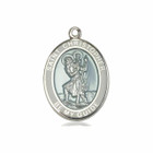 Large Blue St Christopher Medal - Sterling Silver 1 x 3/4 White Rimmed Oval Pendant 7022WBSS Large Blue St Christopher Medal - Sterling Silver 1 x 3/4 White Rimmed Oval Pendant 7022WBSS
