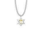 Star Of David With Cross Necklace - Sterling Silver Two Tone Pendant On 24 Stainless Chain SM7894SH