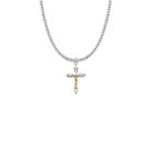 Small Wheat Two-Tone Crucifix Necklace - Sterling Silver Pendant On 18 Stainless Steel Chain SX8131SH Small Wheat Two-Tone Crucifix Necklace - Sterling Silver Pendant On 18 Stainless Steel Chain SX8131SH