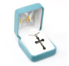 Swirl Tip Black Crucifix Necklace - Sterling Silver Pendant On 18" Stainless Steel Chain (S3894BK18) Swirl Tip Black Crucifix Necklace - Sterling Silver Pendant On 18" Stainless Steel Chain (S3894BK18)