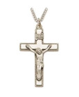 Mens Crucifix Necklace - Sterling Silver Pendant on 24 Stainless Steel Chain SX0338SH Mens Crucifix Necklace - Sterling Silver Pendant on 24 Stainless Steel Chain SX0338SH