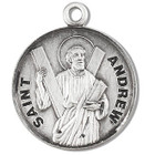 St Andrew Medal - Sterling Silver - On 20 Stainless Chain - Sterling Silver 7/8 x 3/4 Round Pendant