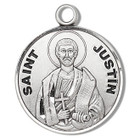 St Justin Medal - Sterling Silver - On 20 Stainless Chain - Sterling Silver 7/8 x 3/4 Round Pendant