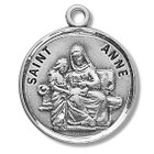 St Anne Medal - Sterling Silver - On 18 Stainless Chain - Sterling Silver 7/8 x 3/4 Round Pendant St Anne Medal - Sterling Silver - On 18 Stainless Chain - Sterling Silver 7/8 x 3/4 Round Pendant