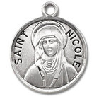 St Nicole Medal - Sterling Silver - On 18 Stainless Chain - Sterling Silver 7/8 x 3/4 Round Pendant St Nicole Medal - Sterling Silver - On 18 Stainless Chain - Sterling Silver 7/8 x 3/4 Round Pendant