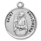 St Philomena Medal - Sterling Silver - On 18 Stainless Chain - Sterling Silver 7/8 x 3/4 Round Pendant St Philomena Medal - Sterling Silver - On 18 Stainless Chain - Sterling Silver 7/8 x 3/4 Round Pendant