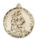 Extra Large St Christopher Medal - 14kt Gold 1 3/8 x 1 1/8 Round Pendant 0203C Extra Large St Christopher Medal - 14kt Gold 1 3/8 x 1 1/8 Round Pendant 0203C