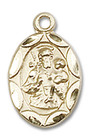 Embellished St Joseph Medal Charm - 14kt Gold Oval Pendant 0301K