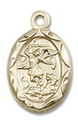 Embellished St Michael Medal Charm - 14kt Gold 1/2 x 1/4 Oval Pendant 0301R Embellished St Michael Medal Charm - 14kt Gold 1/2 x 1/4 Oval Pendant 0301R