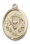 First Communion Chalice Medal - 14kt Gold Oval Pendant 2 Sizes First Communion Chalice Medal - 14kt Gold Oval Pendant 2 Sizes