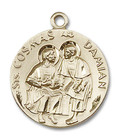 Large Sts Cosmas and Damian Medal - 14kt Gold 1 x 7/8 Round Pendant 1368 Large Sts Cosmas and Damian Medal - 14kt Gold 1 x 7/8 Round Pendant 1368