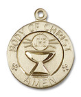First Communion Body of Christ Medal - 14kt Gold 3/4 x 5/8 Round Pendant 2094 First Communion Body of Christ Medal - 14kt Gold 3/4 x 5/8 Round Pendant 2094