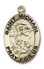 St Michael and Guardian Angel Medal - 14kt Gold 3/4 x 1/2 Oval Pendant 3987 St Michael and Guardian Angel Medal - 14kt Gold 3/4 x 1/2 Oval Pendant 3987