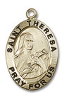 St Theresa Medal - 14kt Gold Oval Pendant 2 Sizes St Theresa Medal - 14kt Gold Oval Pendant 2 Sizes