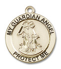 Guardian Angel Medal - 14kt Gold 3/4 x 3/4 Round Pendant 4053