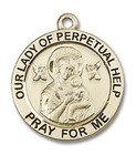 Our Lady of Perpetual Help Medal - 14kt Gold 7/8 x 7/8 Round Pendant 4077