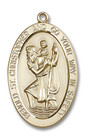Extra Large St Christopher Medal - 14kt Gold 1 5/8 x 1 Oval Pendant 5851
