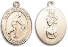 St Christopher Basketball Medal - 14kt Gold Oval Pendant 3 Sizes