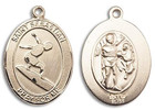 St Sebastian Surfing Medal - 14kt Gold Oval Pendant 3 Sizes