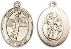 St Sebastian Volleyball Medal - 14kt Gold Oval Pendant 3 Sizes