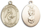St Christopher Tennis Medal - 14kt Gold Oval Pendant 2 Sizes St Christopher Tennis Medal - 14kt Gold Oval Pendant 2 Sizes