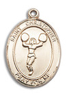 St Christopher Cheerleading Medal - 14kt Gold Oval Pendant 2 Sizes