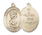 St Christopher Army Medal - 14kt Gold Oval Pendant 3 Sizes