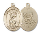 St Christopher Coast Guard Medal - 14kt Gold Oval Pendant 3 Sizes St Christopher Coast Guard Medal - 14kt Gold Oval Pendant 3 Sizes