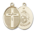 Large Marines Cross Medal - 14kt Gold 1 1/8 x 3/4 Oval Pendant 0783 Large Marines Cross Medal - 14kt Gold 1 1/8 x 3/4 Oval Pendant 0783