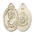 Large St Christopher Marines Medal - 14kt Gold 1 1/8 x 5/8 Oval Pendant 4145 Large St Christopher Marines Medal - 14kt Gold 1 1/8 x 5/8 Oval Pendant 4145