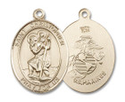 St Christopher Marines Medal - 14kt Gold Oval Pendant 3 Sizes St Christopher Marines Medal - 14kt Gold Oval Pendant 3 Sizes