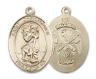 St Christopher National Guard Medal - 14kt Gold Oval Pendant 3 Sizes St Christopher National Guard Medal - 14kt Gold Oval Pendant 3 Sizes