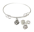 Rosebud Double Loop Bangle Bracelet - Sterling Silver Charm