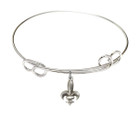 Fleur De Lis Double Loop Bangle Bracelet - Sterling Silver Charm