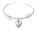Heart - Confirmation Double Loop Bangle Bracelet - Sterling Silver Charm