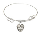 Confirmation Heart Double Loop Bangle Bracelet - Sterling Silver Charm