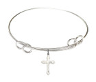Cross Charm Double Loop Bangle Bracelet - Sterling Silver Charm
