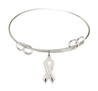 Cancer Awareness Double Loop Bangle Bracelet - Sterling Silver Charm