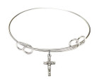 Crucifix Double Loop Bangle Bracelet - Sterling Silver Charm 5417SS