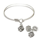 Rosebud Round Eye Hook Bangle Bracelet - Sterling Silver Charm - 6.25 Inch 0202SS