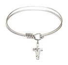 Cross Round Eye Hook Bangle Bracelet - Sterling Silver Charm - 6.25 Inch 2527SS