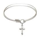 Cross Round Eye Hook Bangle Bracelet - Sterling Silver Charm - 6.25 Inch 2531SS