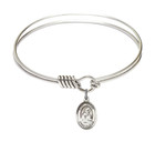 St Isidore of Seville Round Eye Hook Bangle Bracelet - Sterling Silver Charm - 6.25 Inch 9049SS