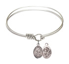 St Sebastian - Soccer Round Eye Hook Bangle Bracelet - Sterling Silver Charm - 6.25 Inch 9164SS