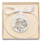Pewter Baby With Angel Crib Medal With White Ribbon - Pendant 4300WPW